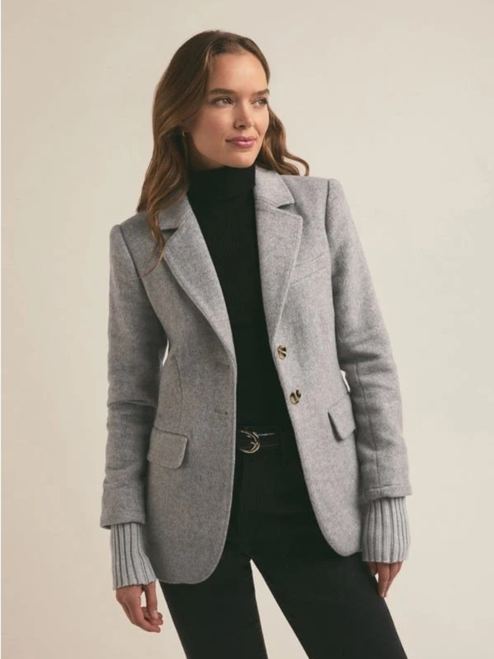 Favorite Daughter “The City” Light Gray Tailored Wool-Blend Blazer